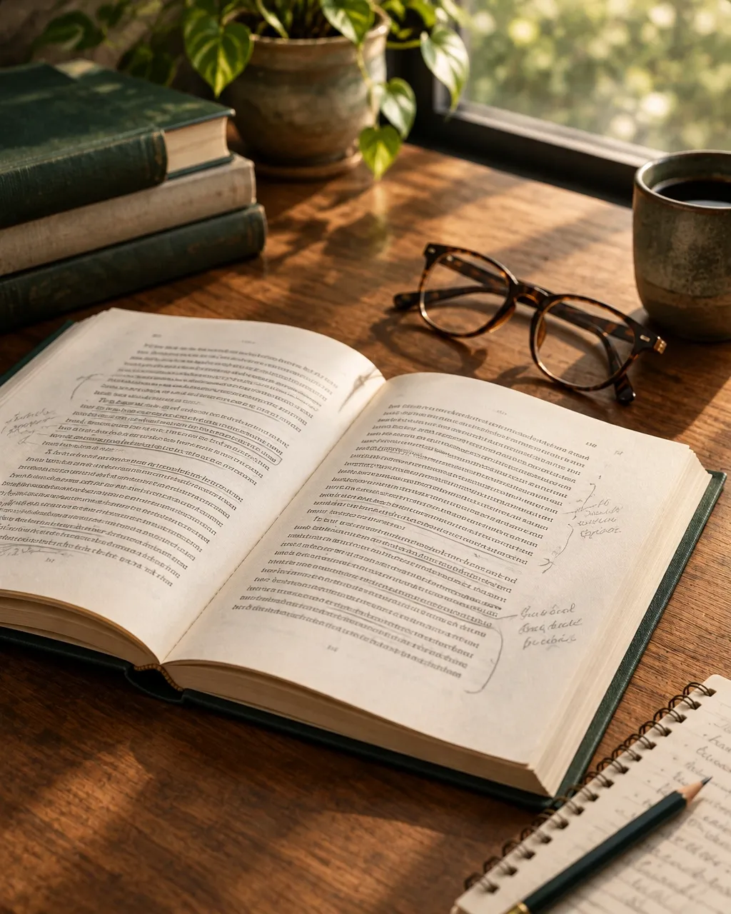 An open book with notes and a pencil, ready for thoughtful review